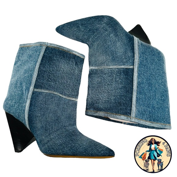 Isabel Marant Miyako Patchwork Denim Y2K Ankle Boot in Dark Blue Womens Size 11 - Picture 9 of 15